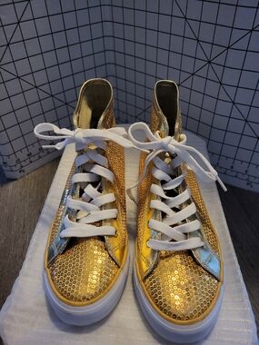 Gotta Flurt Gold Sequin High-Top Sneakers with White Laces